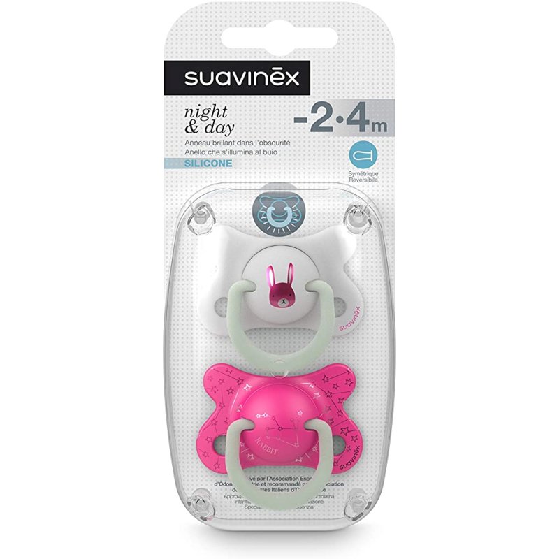 SUCCHIETTO NIGHT&DAY SILICONE 2/4 MESI CONIGLIO ROSA 2 PEZZI